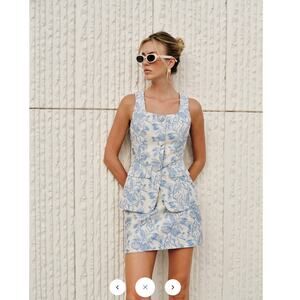 Commense Jacquard Square-Neck Decor-Pockets Skirt Set Sz L